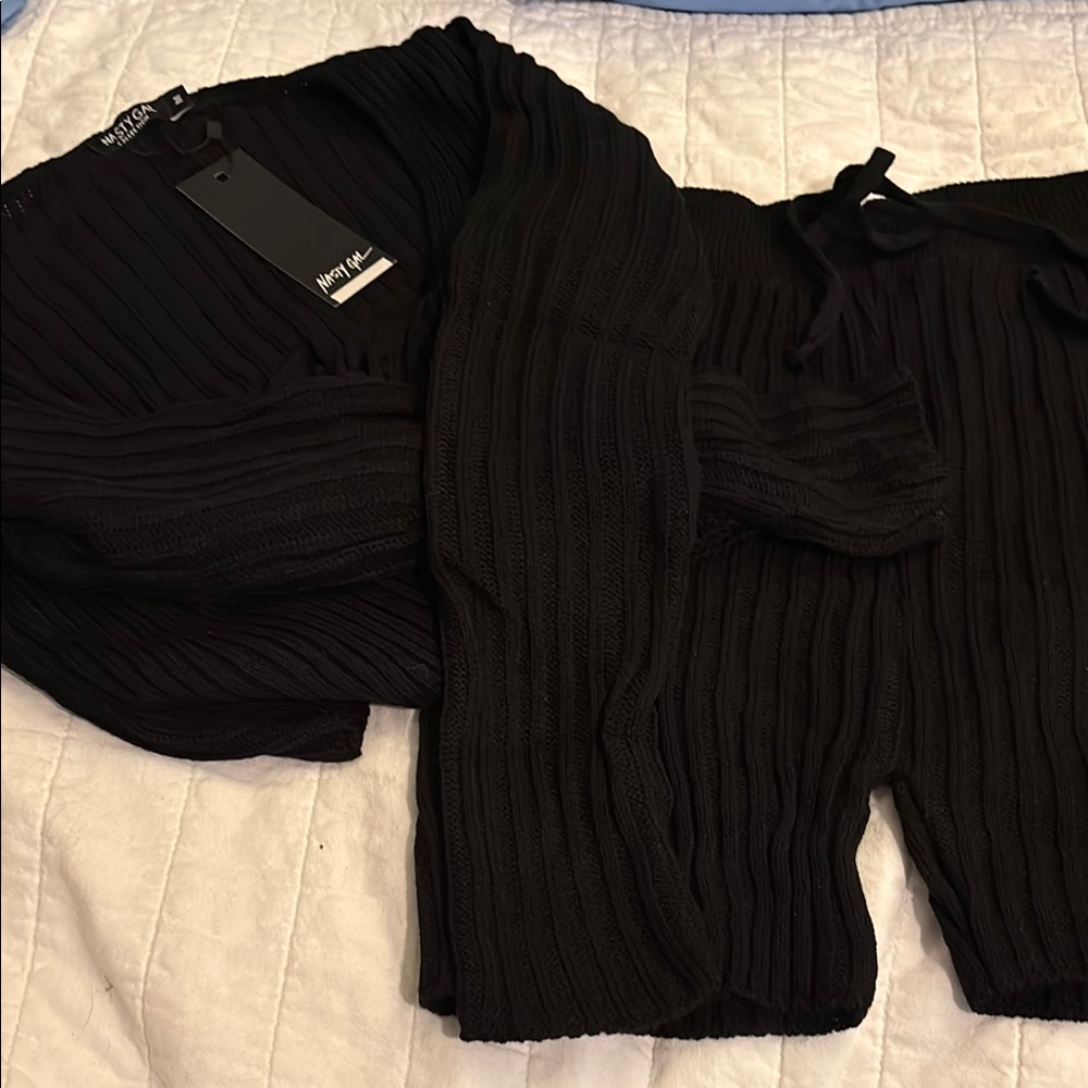 Nasty Gal Black Ribbed Knit Top